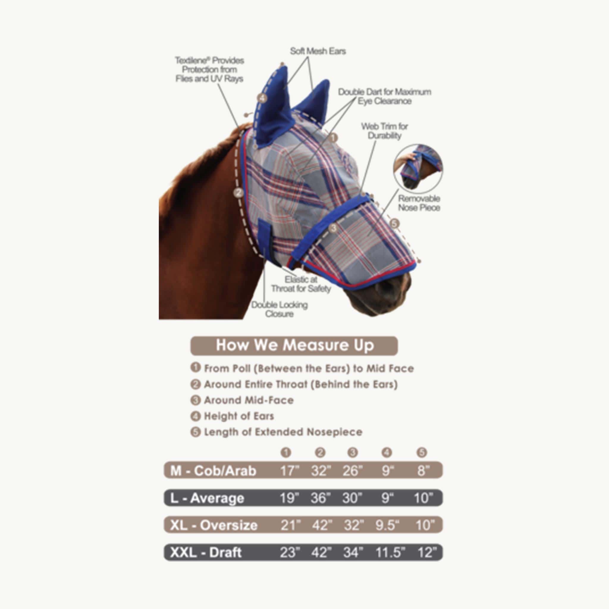 Kensington Fly Mask with Ears and Removable Nose - Corro