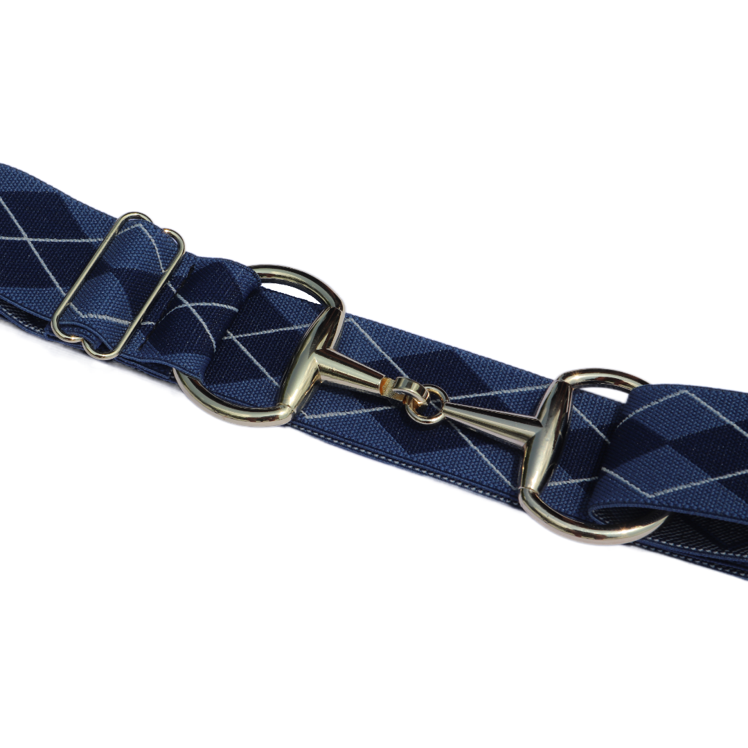 Divine Equestrian Snaffle Comfort Fit Belt - Blue Argyle