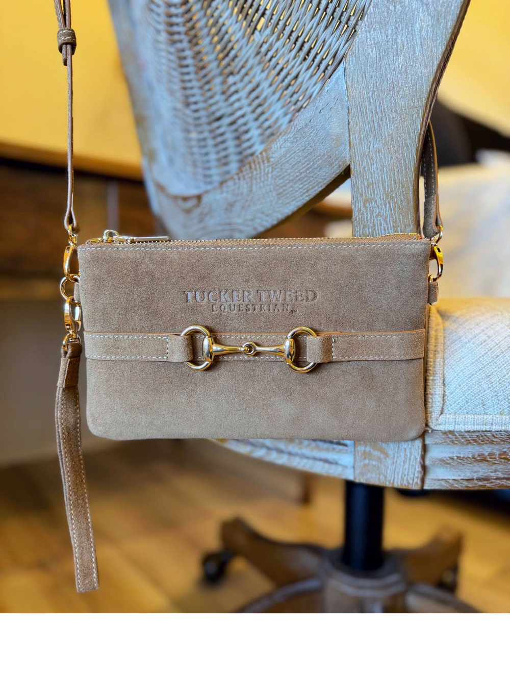 Tucker Tweed Equestrian Wellington Wristlet Milk Chocolate Suede Edition
