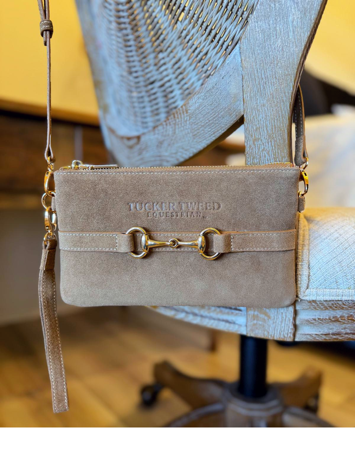 Tucker Tweed Equestrian Wellington Wristlet Milk Chocolate Suede Edition